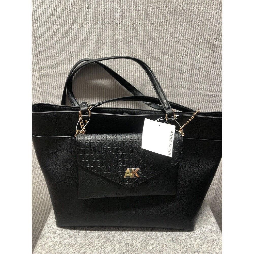 Anne Klein Tote Purse Day To Night Black Faux Leather Work Career